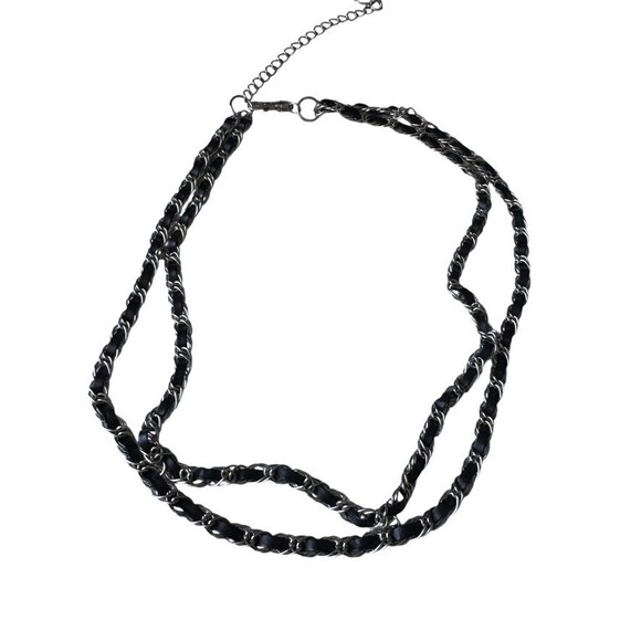 Vintage 80s Silver Black Heavy Interwoven Double Chain Belt Punk Rock Goth - Picture 2 of 5